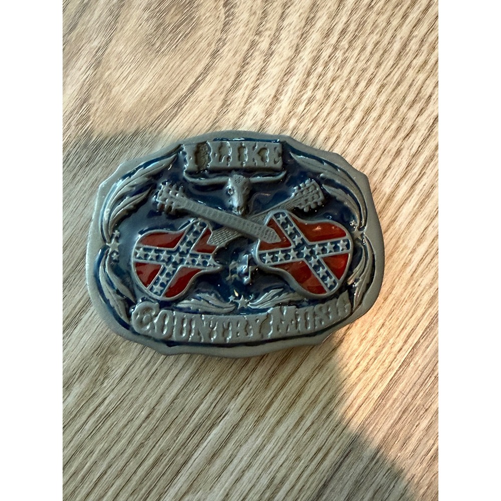 Vintage 1987 Siskiyou I Like Country Music Belt Buckle Guitars Longhorn